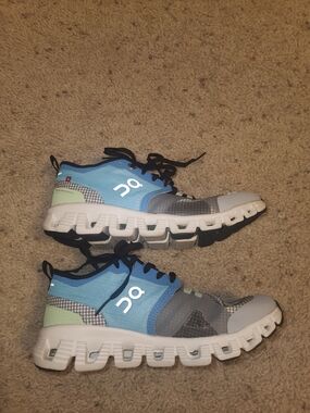 On Running Women's Athletic Sneakers in Blue, Gray and Light Green